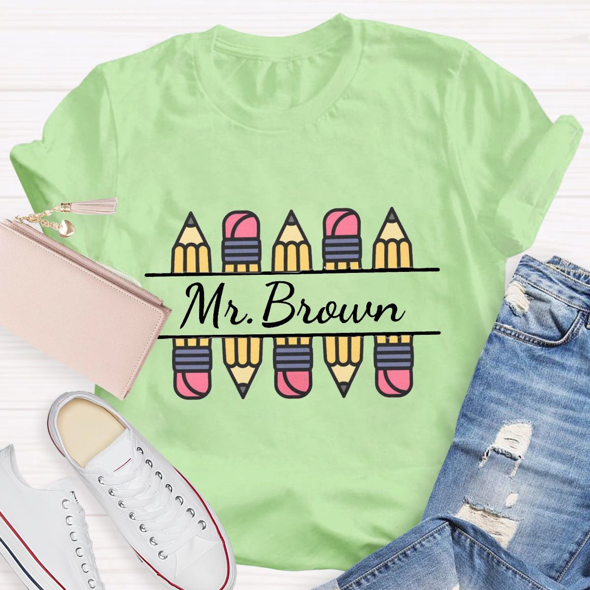 Personalized Name Pencil Teacher T-Shirt