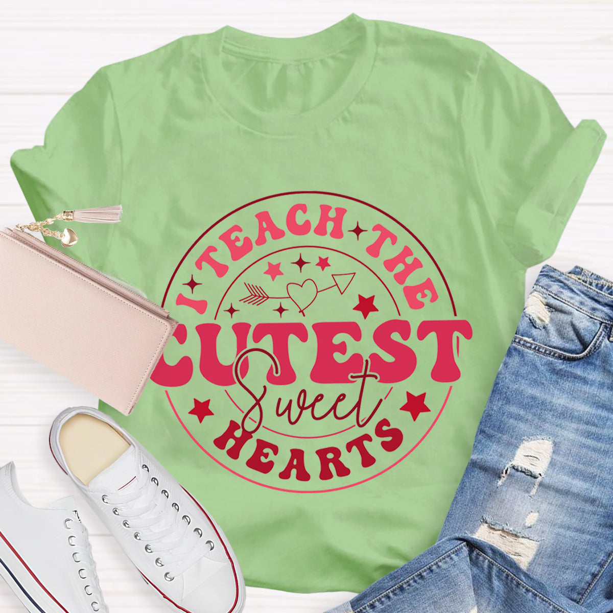 I Teach The Cutest Sweat Heart Teacher T-Shirt