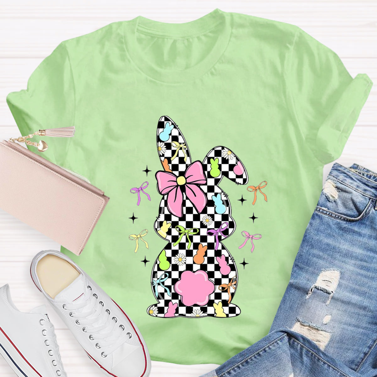 Easter Checkerboard Rabbit Teacher T-Shirt