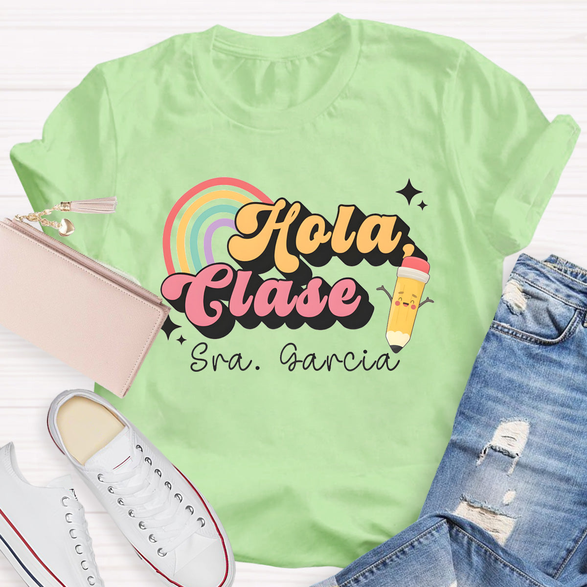 Personalized Name Hola Clase Spanish Teacher T-Shirt
