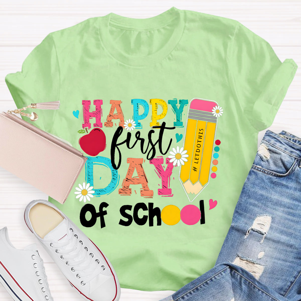 Happy First Day of School Pencil Teacher T-Shirt