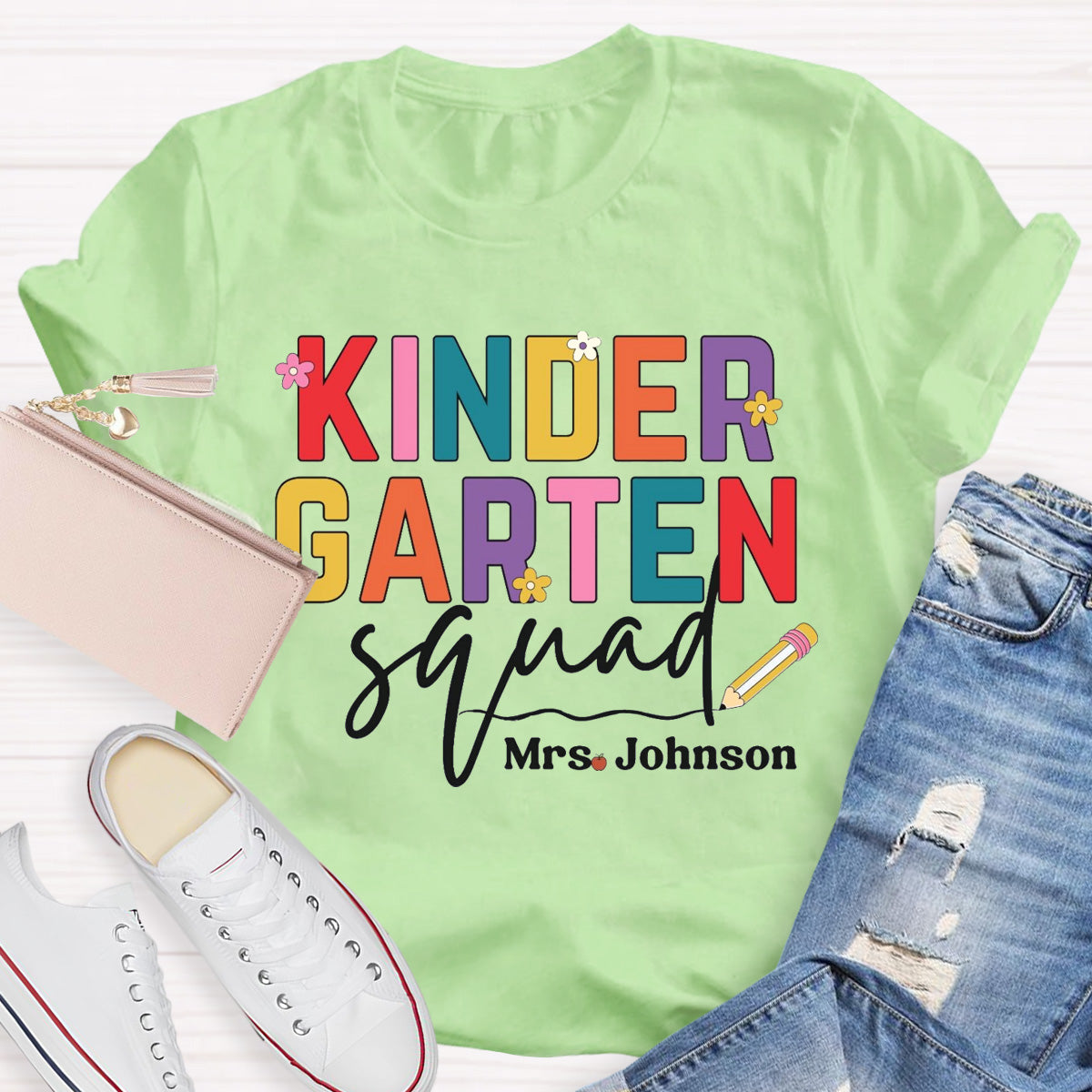 Personalized Grade And Name Teacher Squad Floral Pencil T-Shirt