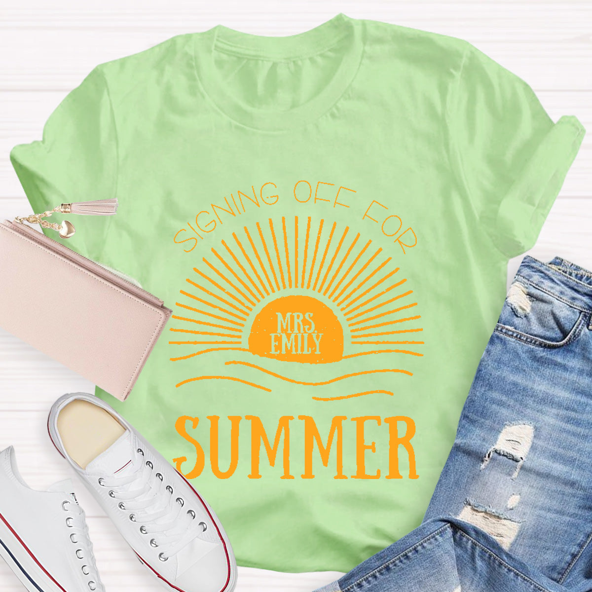 Personalized Name Signing Off For Teacher T-Shirt