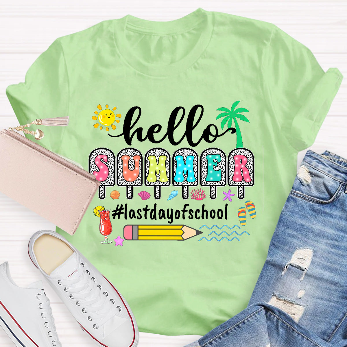 Hello Summer Sunshine Last day Of School Teacher T-Shirt