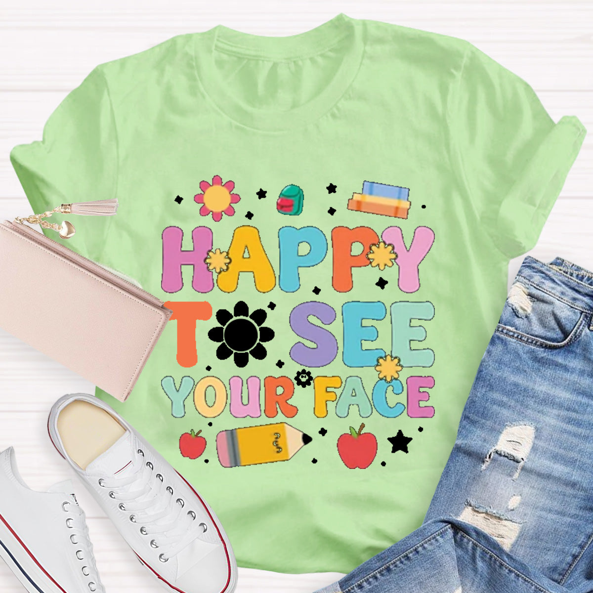 Happy To See Your Face Red Apple Teacher T-Shirt