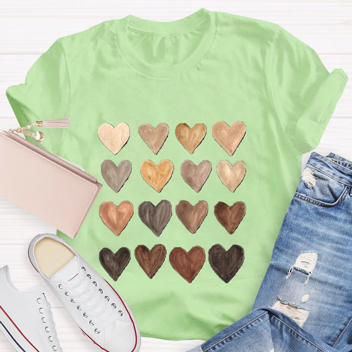 Skin Tone Kindness Watercolor Hearts T-Shirt