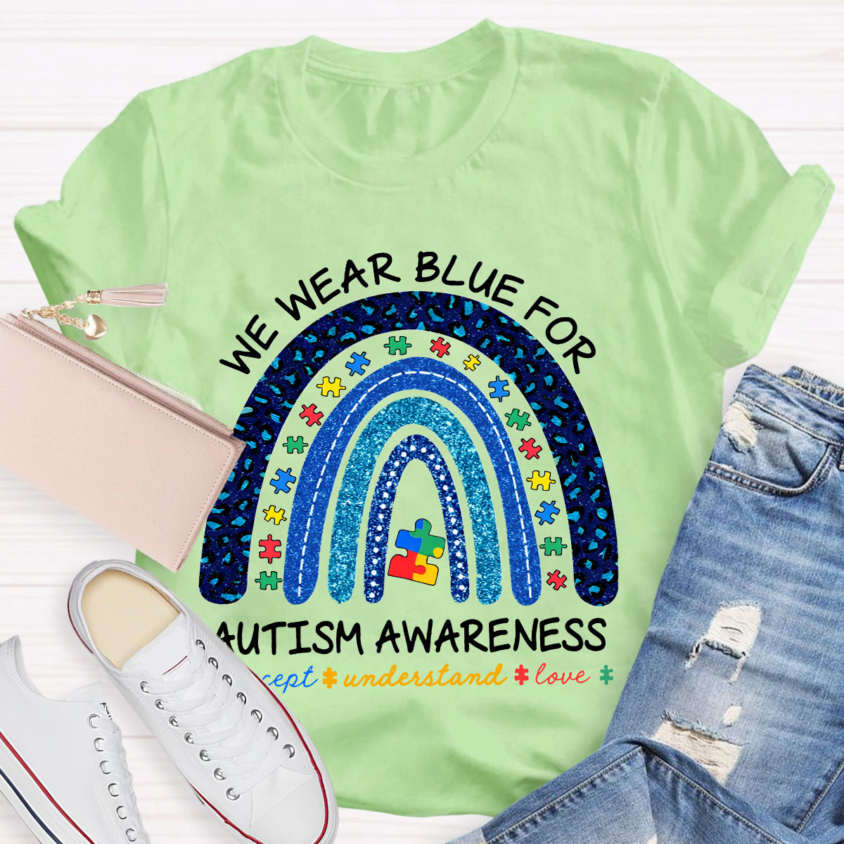 We Wear Blue For Autism Awareness Teacher T-Shirt