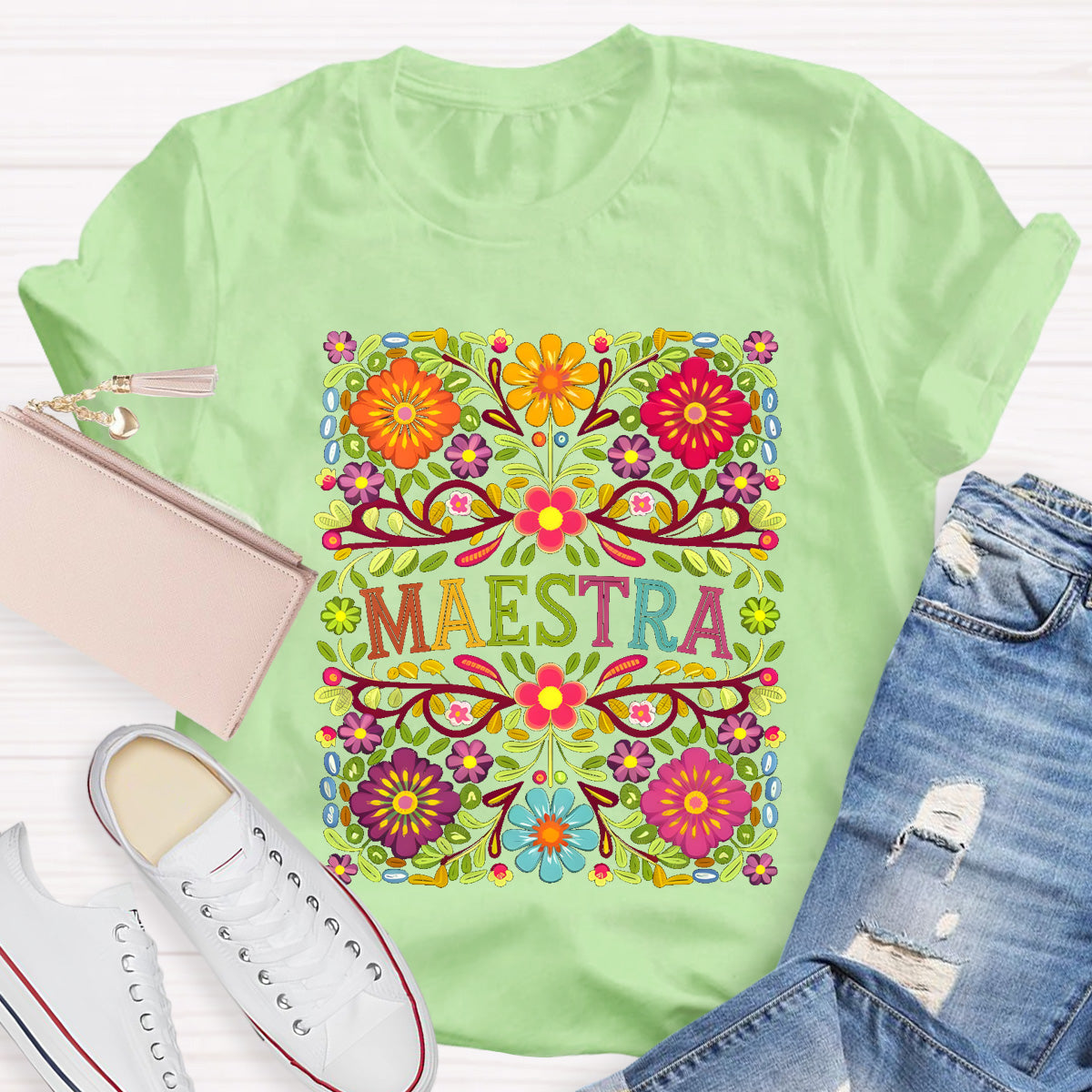 Vintage Floral Maestra Bilingual Teacher T-Shirt