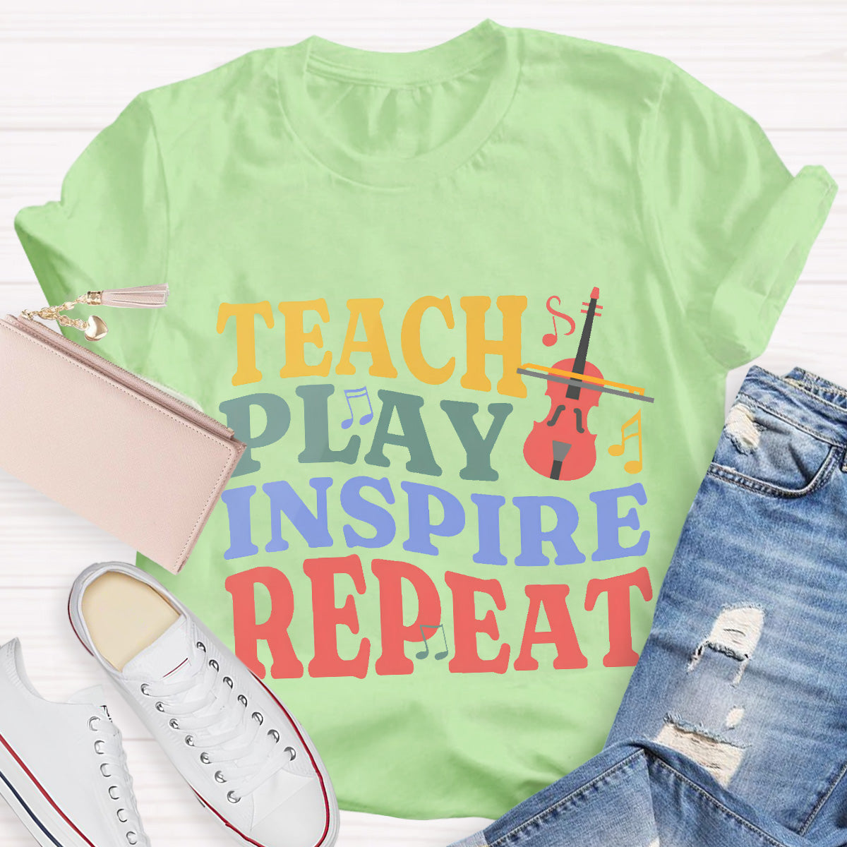 Teach Play Inspire Repeat Teacher T-Shirt