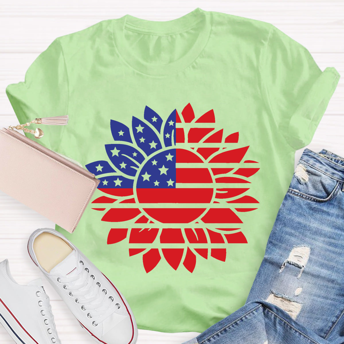 Stars and Stripes Sunflower Teacher T-Shirt