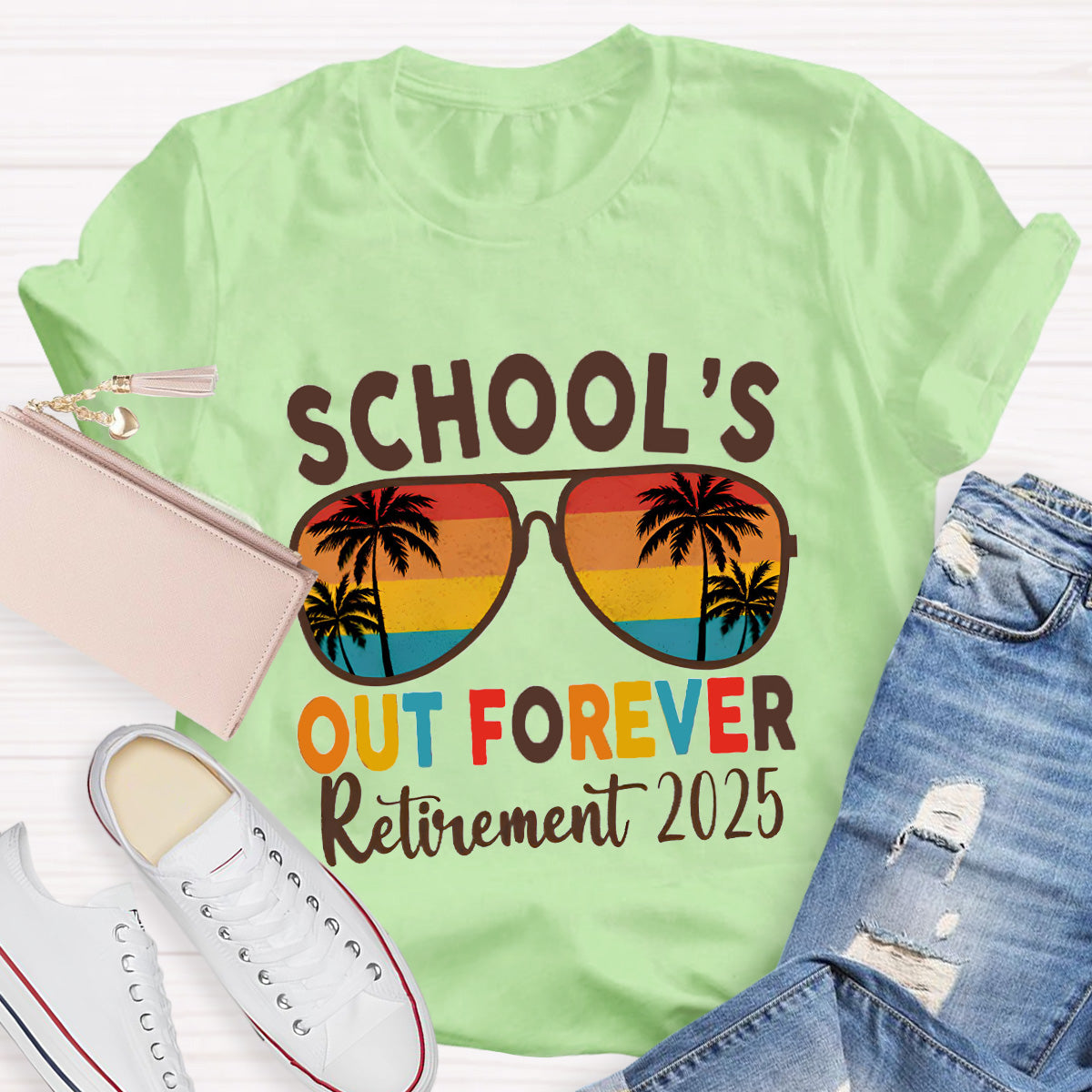 Personalized Retirement Year School's Out Forever Teacher T-Shirt