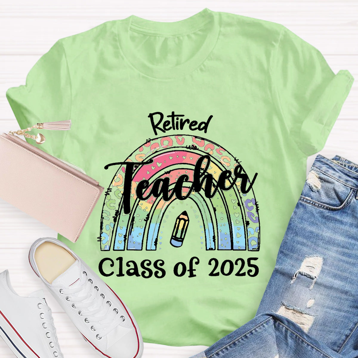 Personalize Year Retired Rainbow Teacher T-Shirt