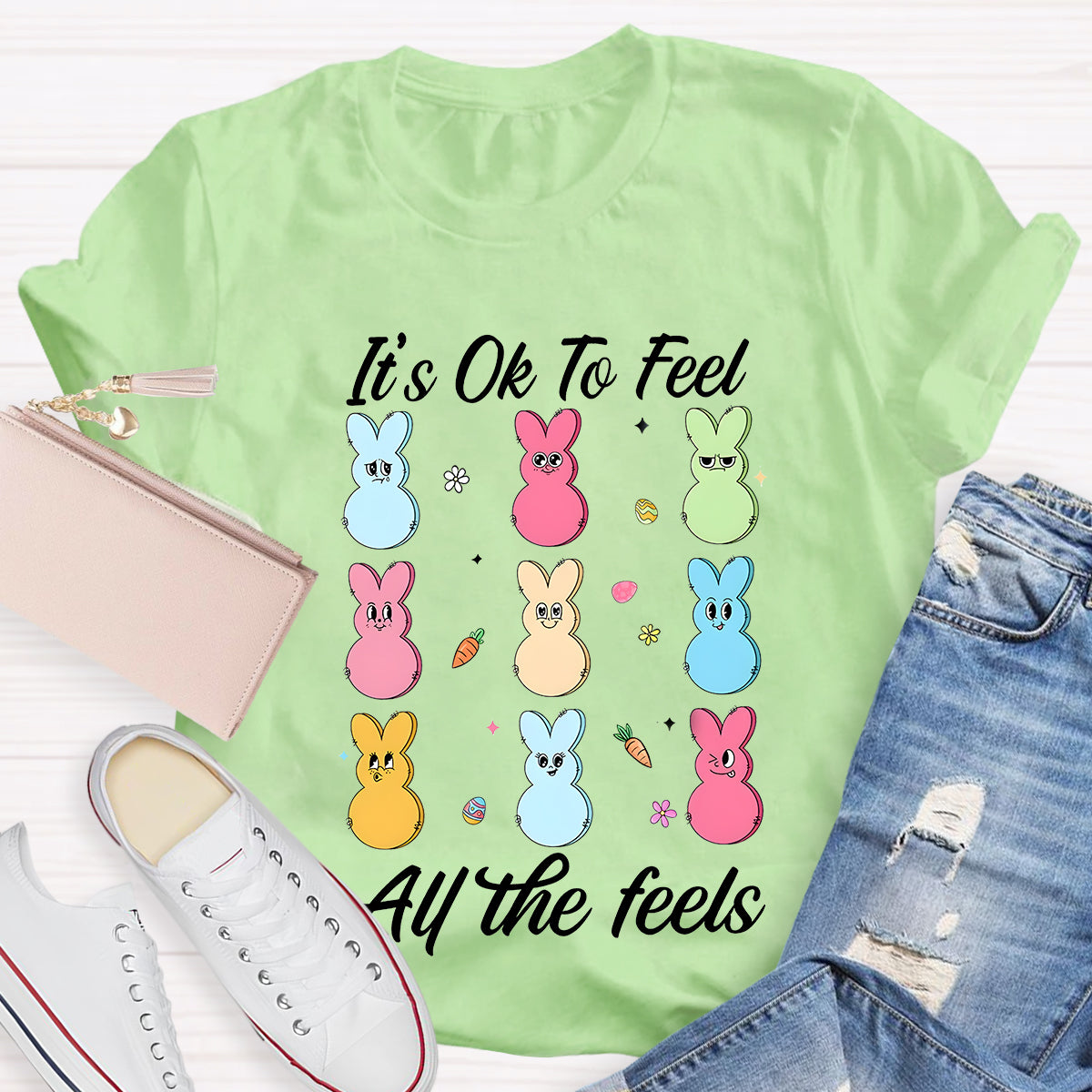 It's Ok To Feel All The Feels Bunny Teacher T-Shirt