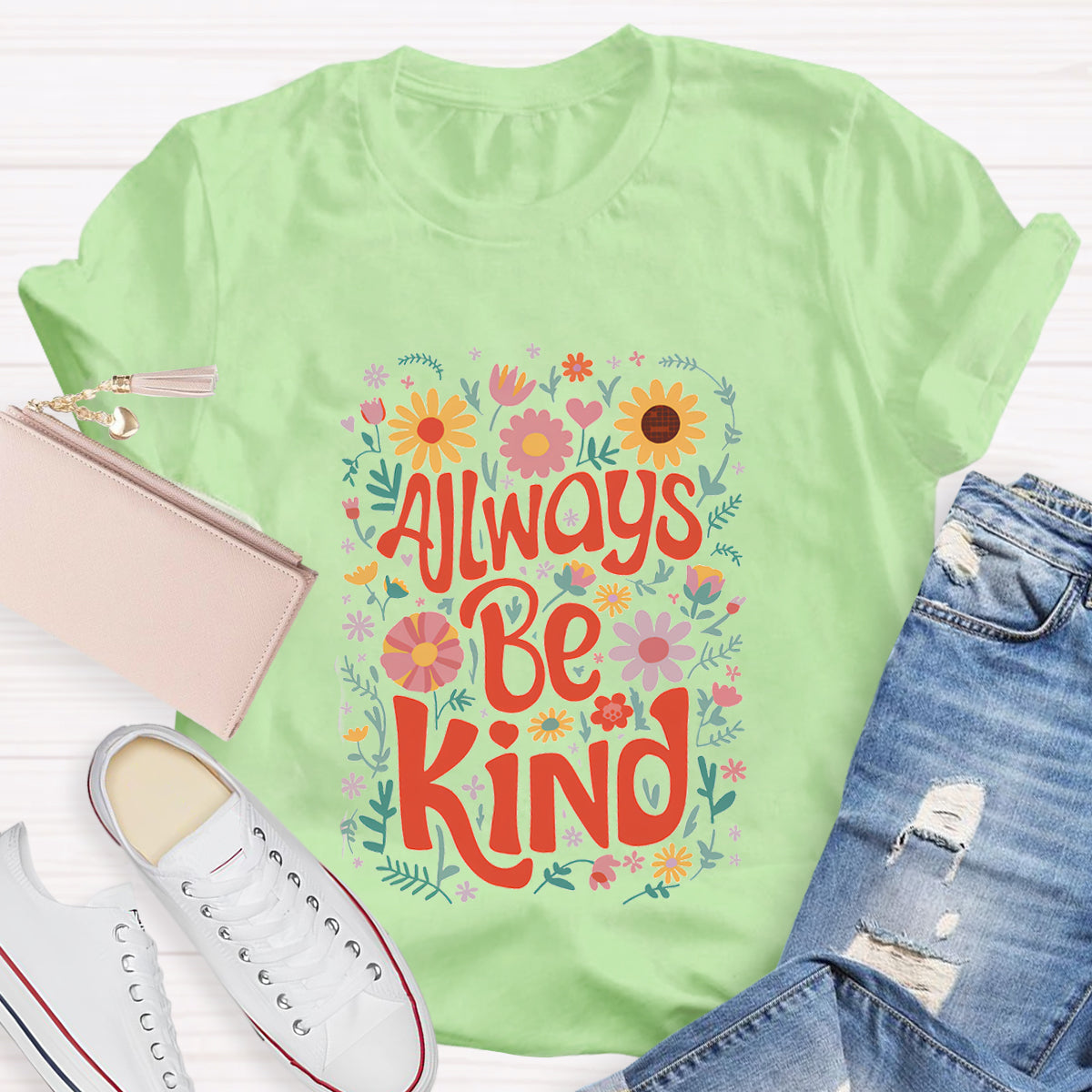 Always Be Kind Floral Teacher T-Shirt
