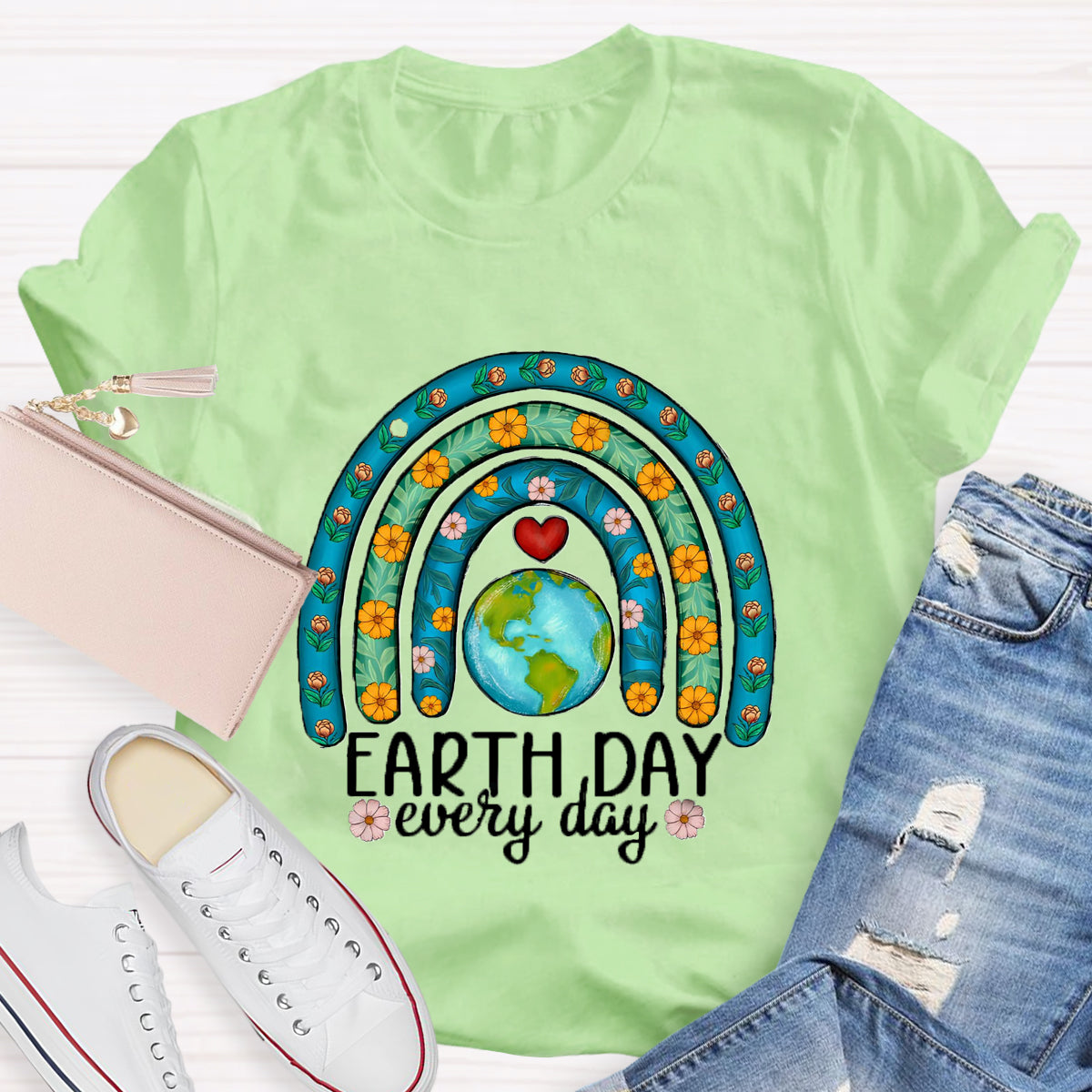 Earth Day Every Day Plant Rainbow Teacher T-Shirt