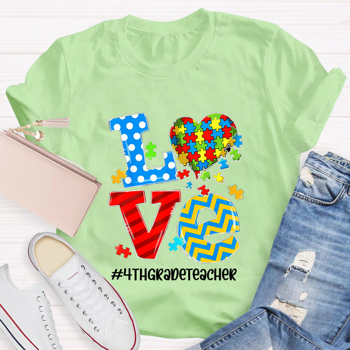 Personalized Grade Teacher Love Students With Heart T-Shirt