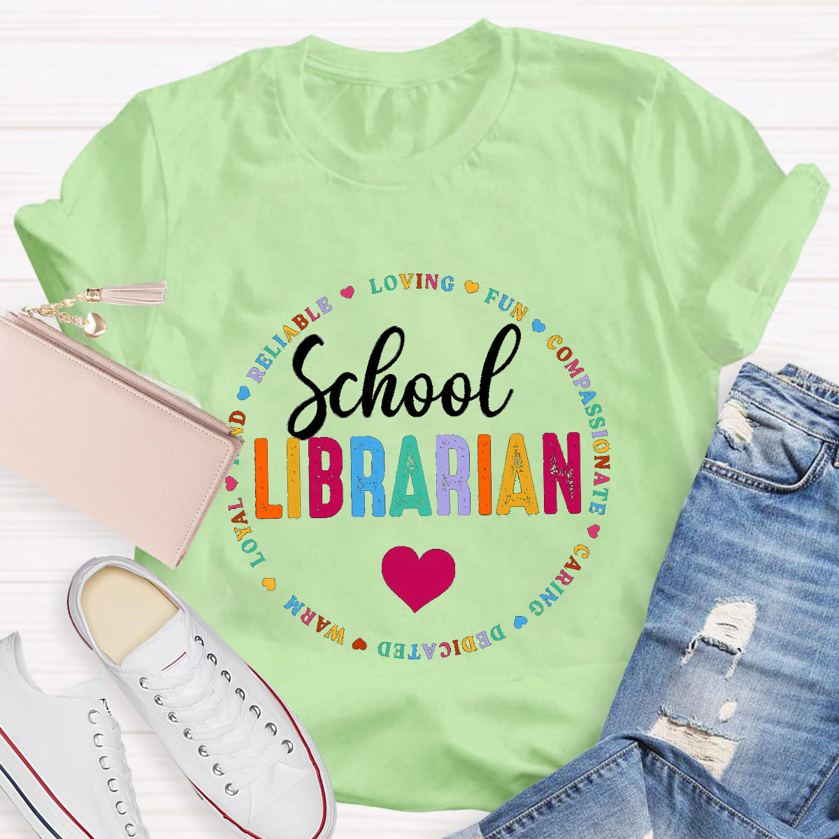 School Librarian Loving Fun Compassionate Teacher T-Shirt