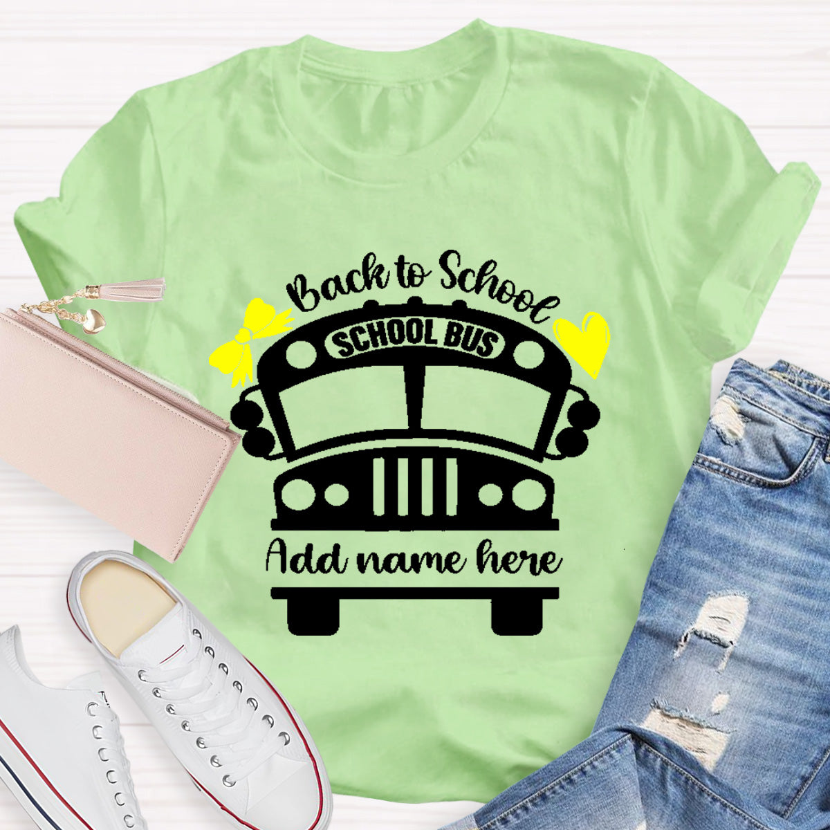 Personalized Name Back To School Shool Bus T-Shirt