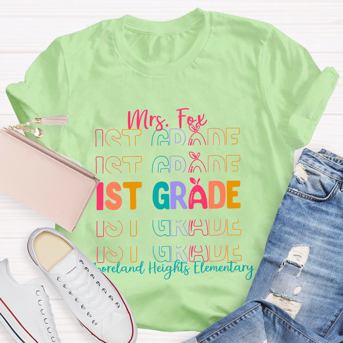 Personalize Name Grade And School Name Teacher T-Shirt