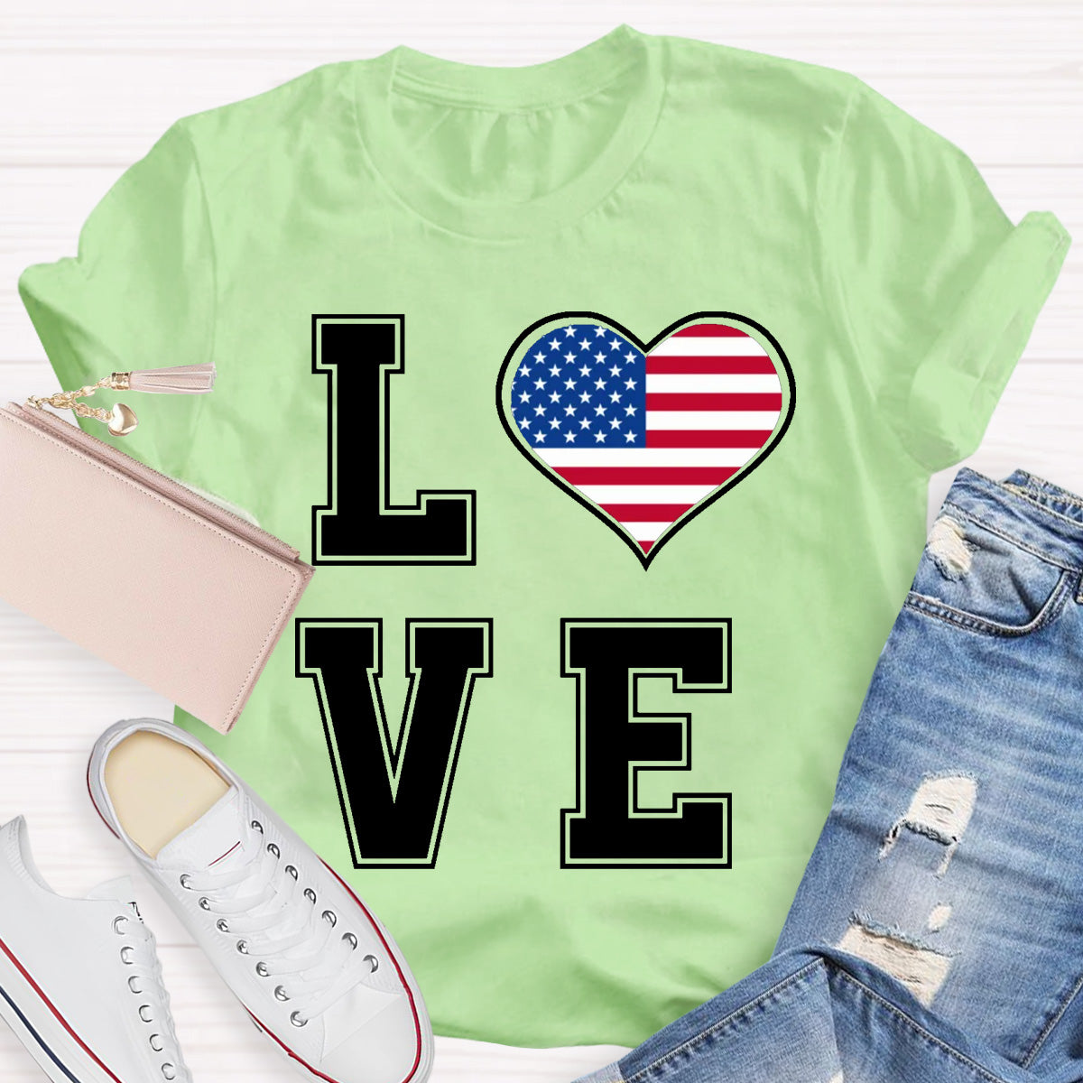 American Flag Love Teacher T-Shirt