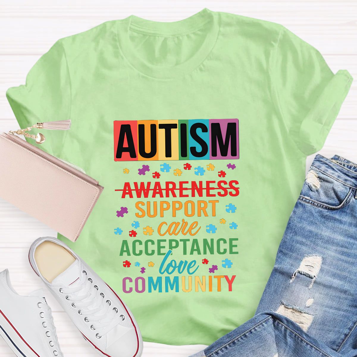 Autism Awareness Support Care Acceptance Love T-Shirt
