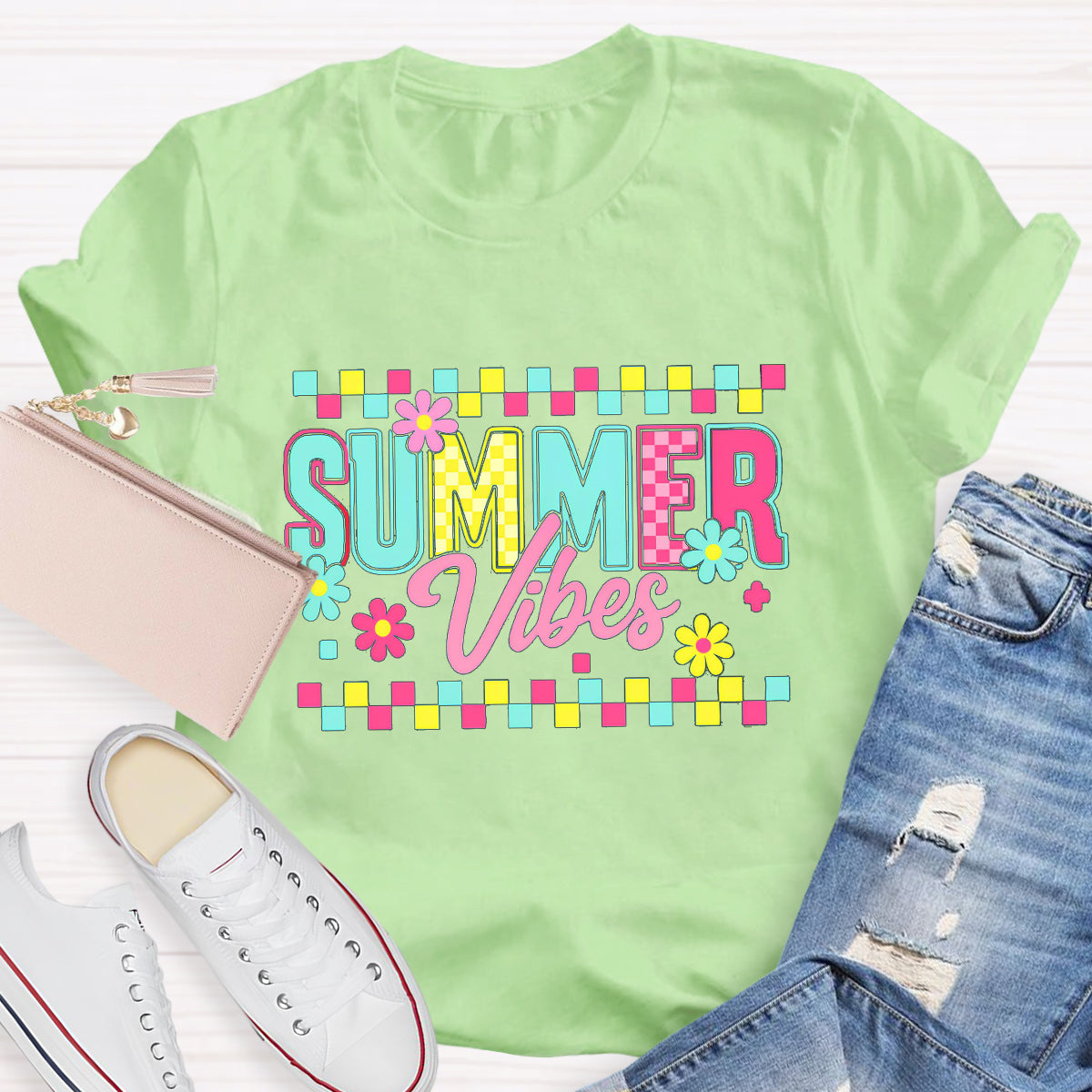 Floral Summer Vibes Teacher T-Shirt