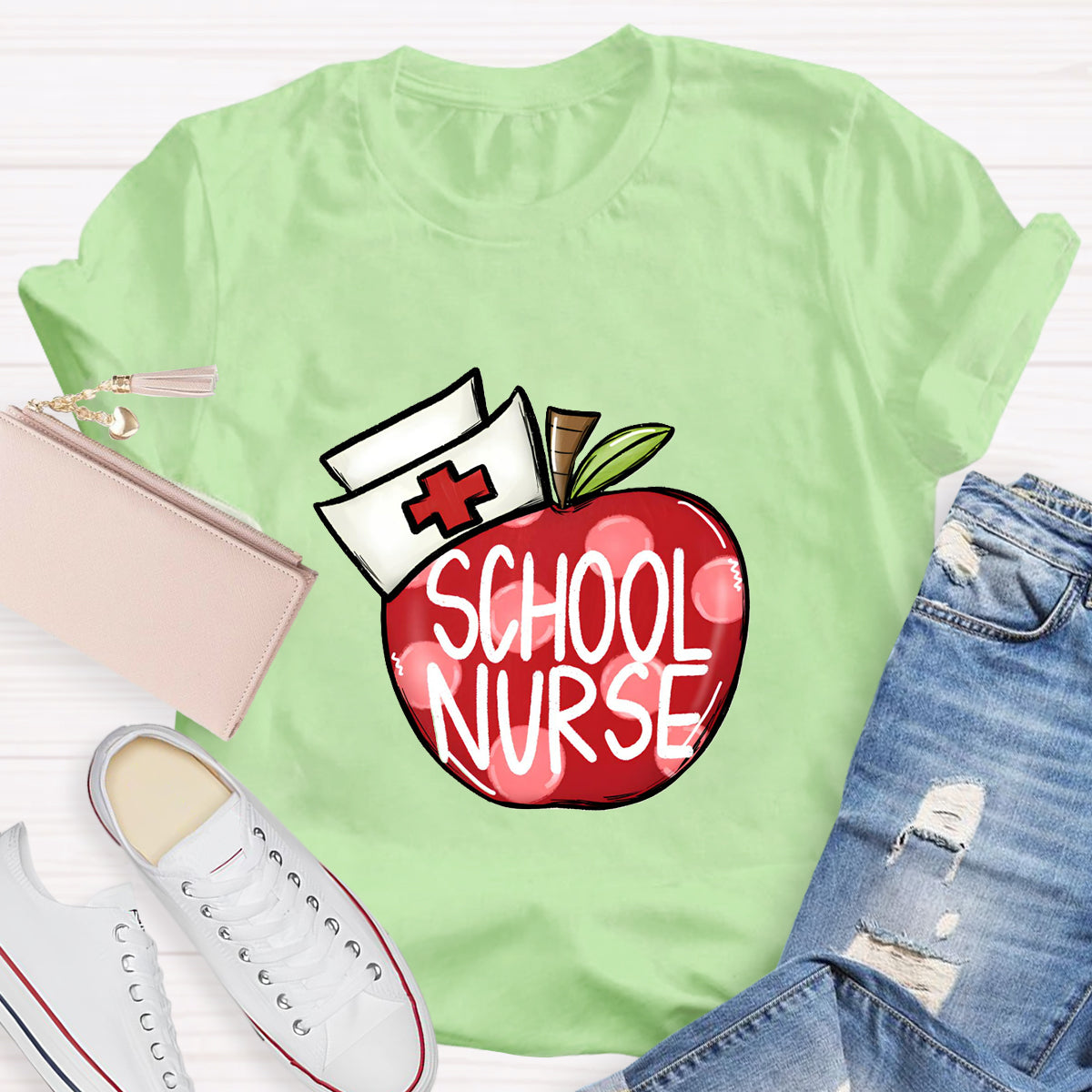 School Nurse Hat With Apple T-Shirt