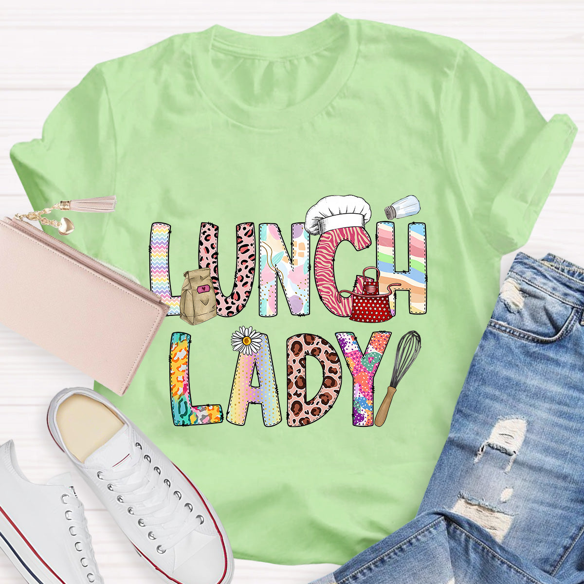 Lunch Lady Flower Teacher T-Shirt