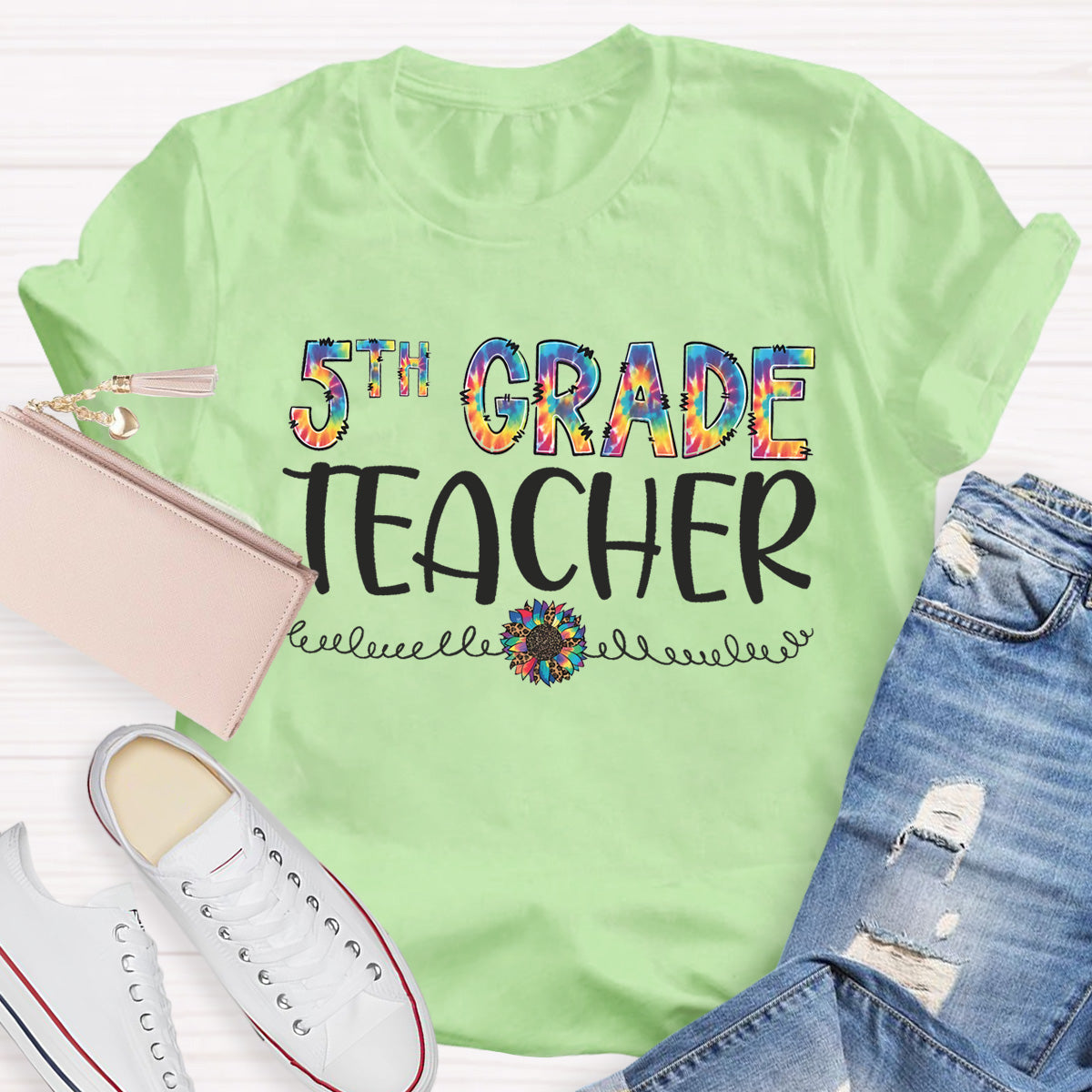Personalized Grade Colorful Sunflower Teacher T-Shirt