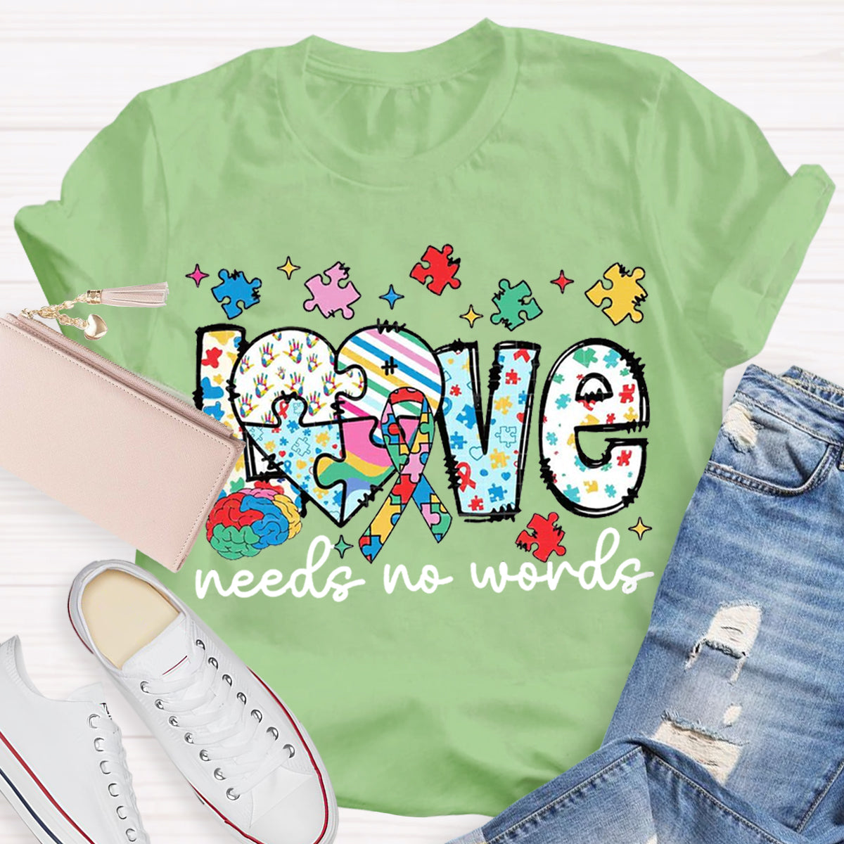 Love Needs No Words Autism Teacher T-Shirt