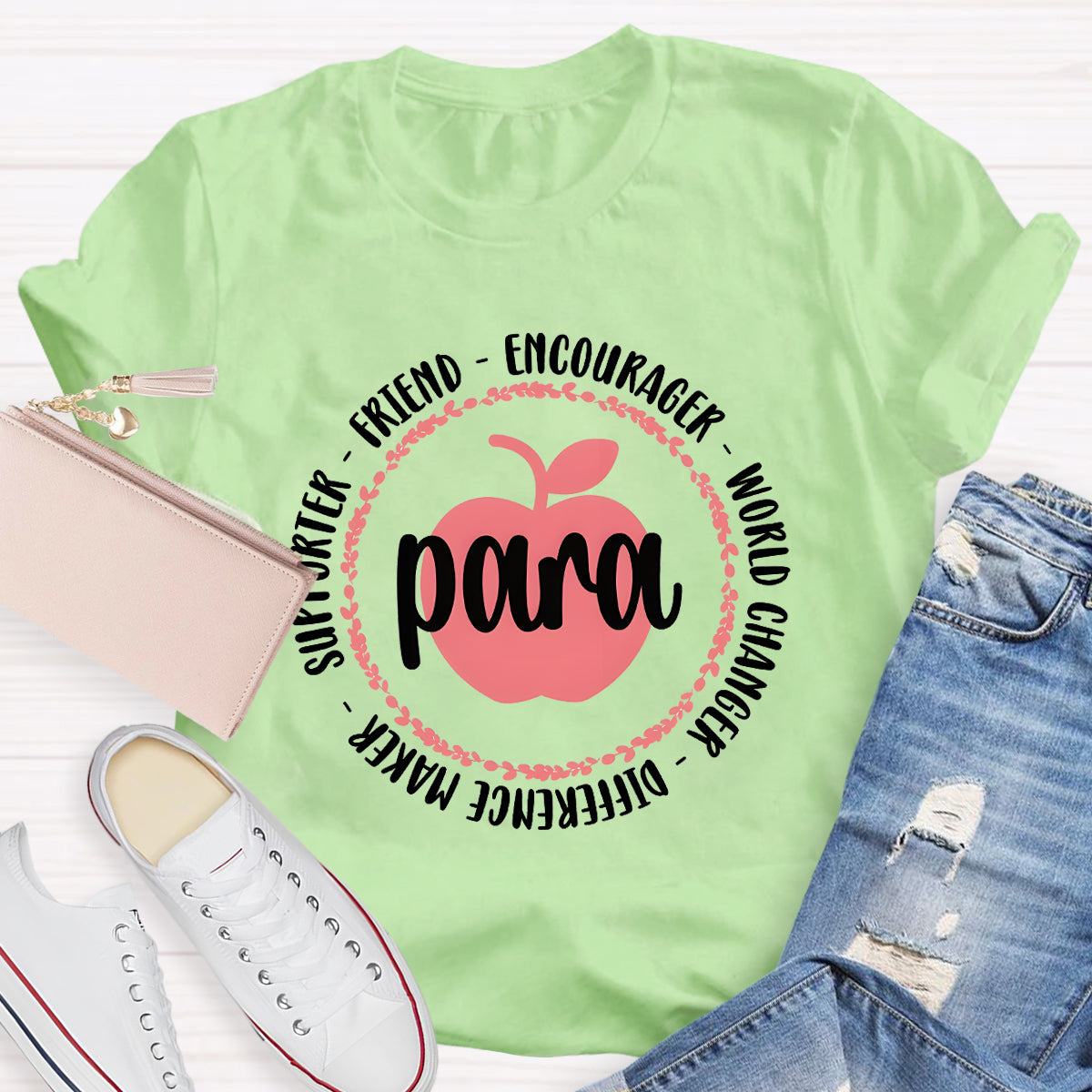 Para Encourage World Changer Pink Apple Teacher T-Shirt