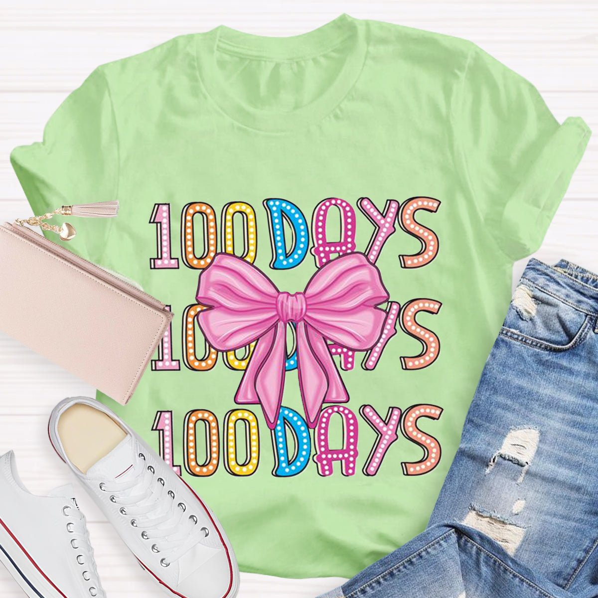 Happy 100 Days Of School  Polka Dot Bow  T-Shirt