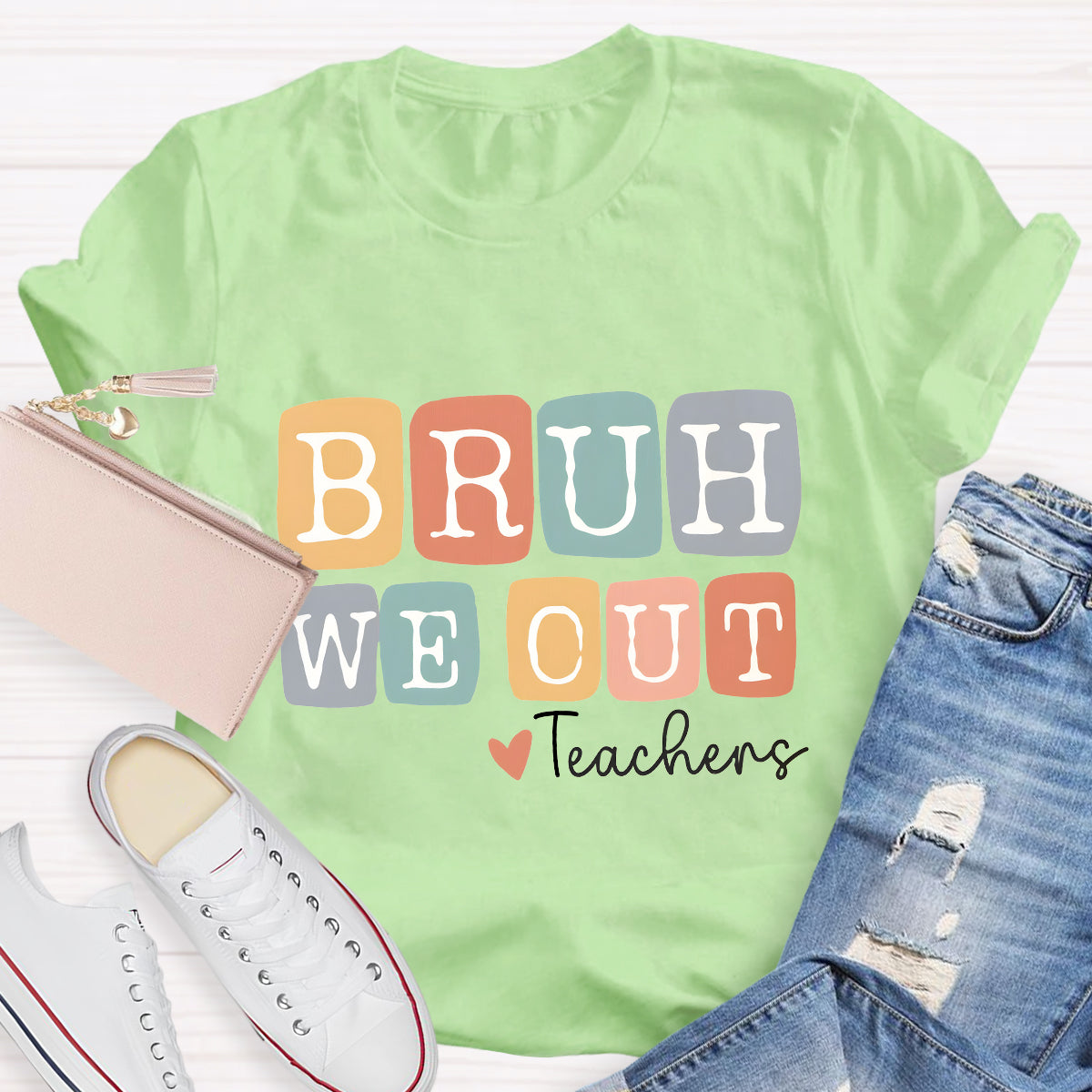 White Letters Bruh We Out Teacher T-Shirt