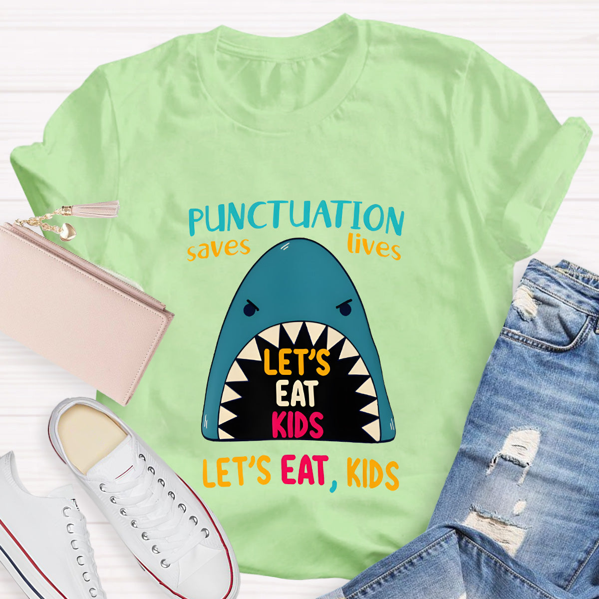Punctuation Saves Lives The Blue Shark Teacher T-Shirt