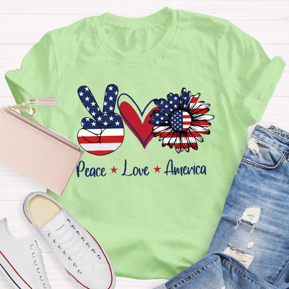 Peace Love America Star Teacher T-Shirt