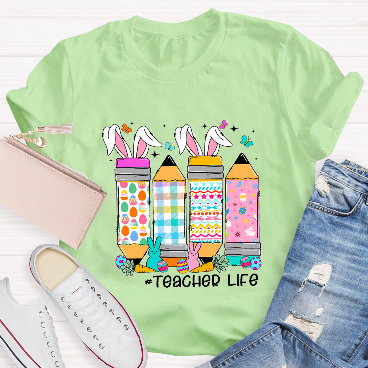 Easter Happy Life Teacher T-Shirt