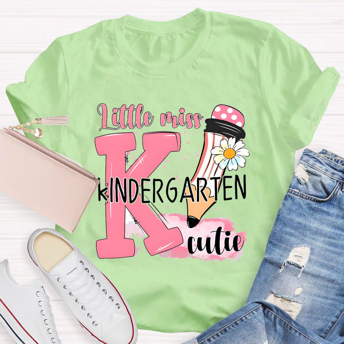 Personalized Grade Little Miss Kindergarten Cutie Teacher T-Shirt