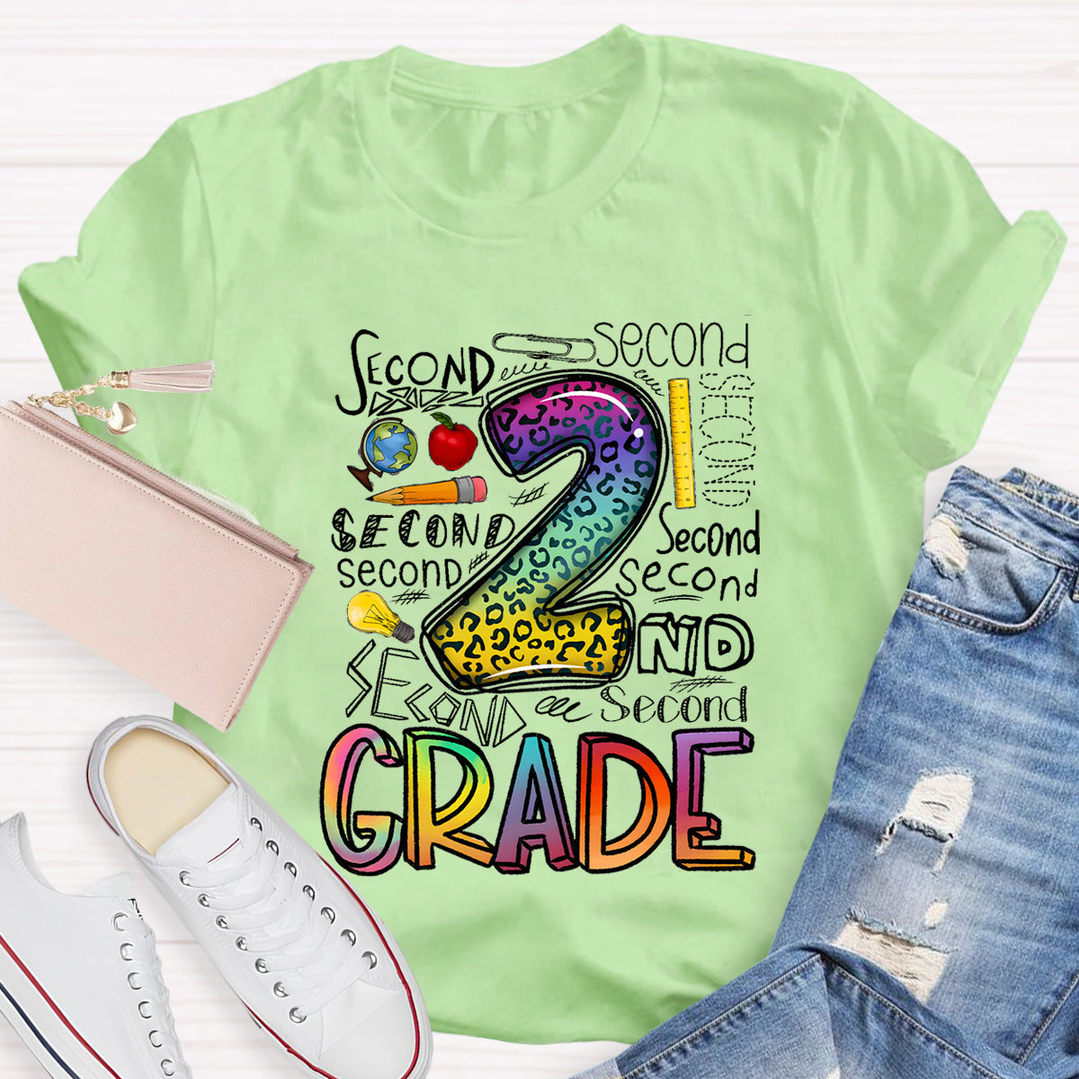 Personalized Grade Leopard  2nd Grade Teacher T-Shirt