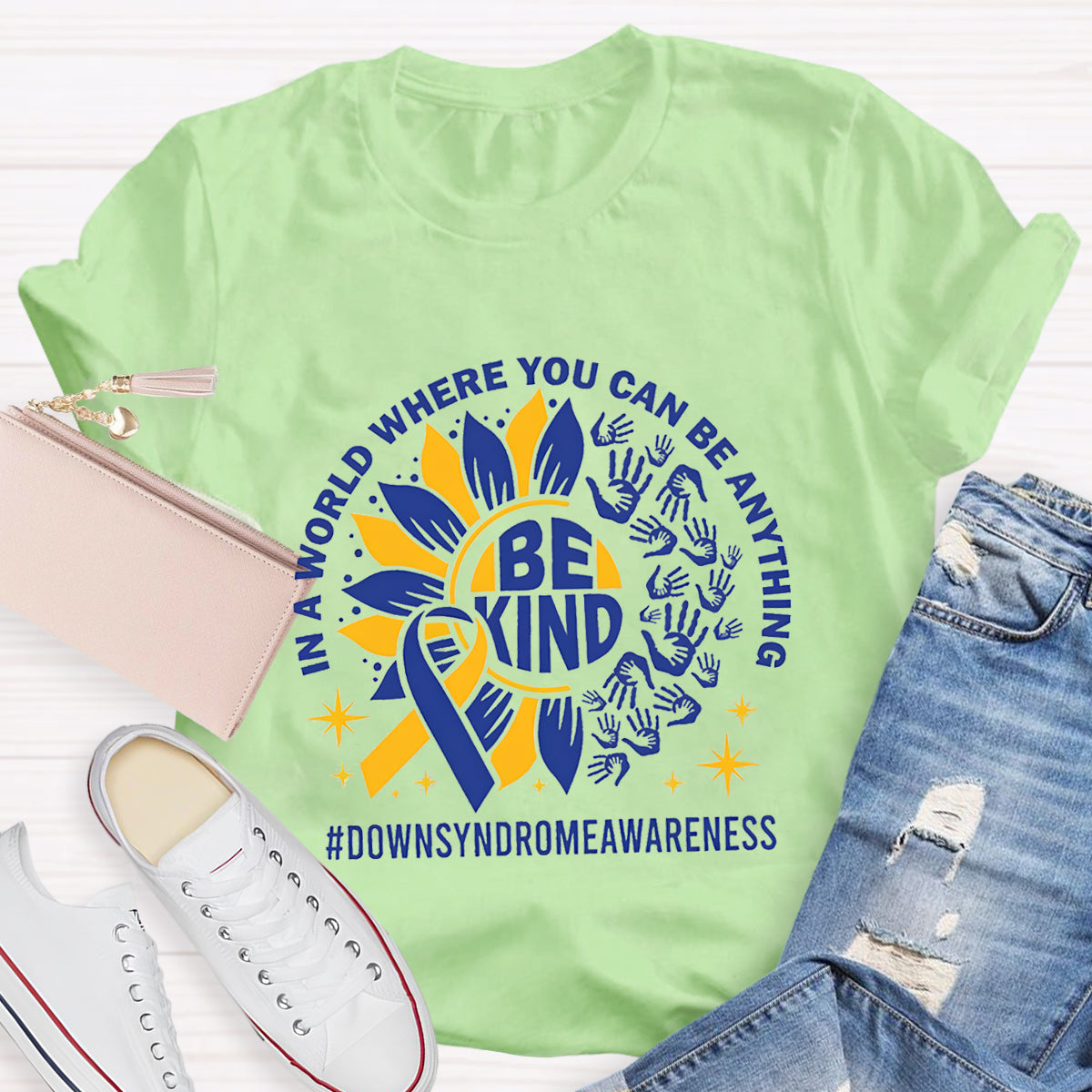 Be Kind Down Syndrome Awarenes Teacher T-Shirt