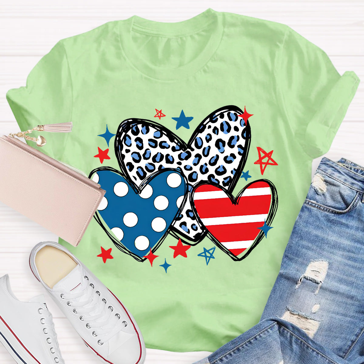 Three Heart And Stars Teacher T-Shirt
