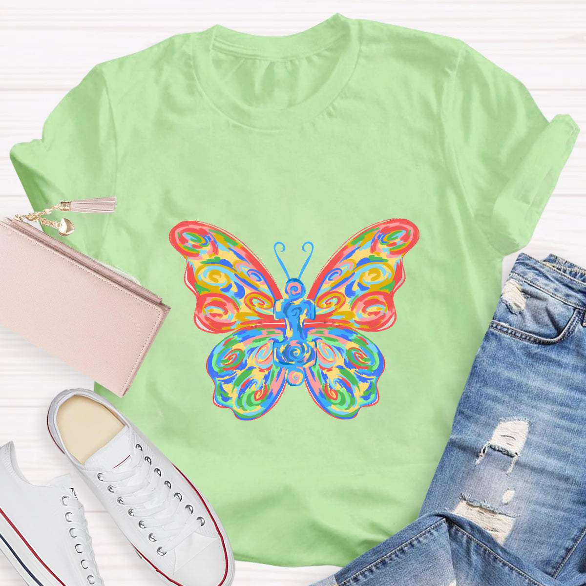 Colorful Butterfly Teacher T-Shirt