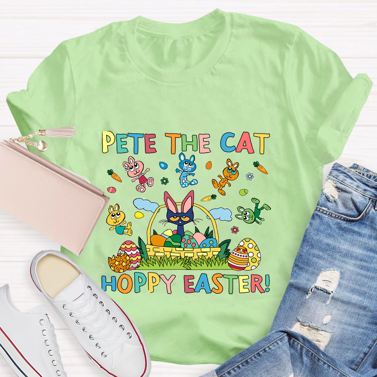 Pet The Cat Hoppy Easter Teacher T-Shirt