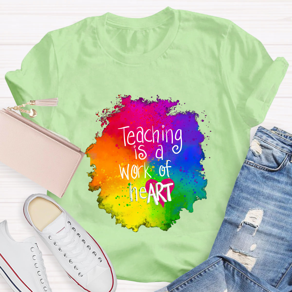 Teaching Is A Work Of Heart  Art Teacher T-Shirt