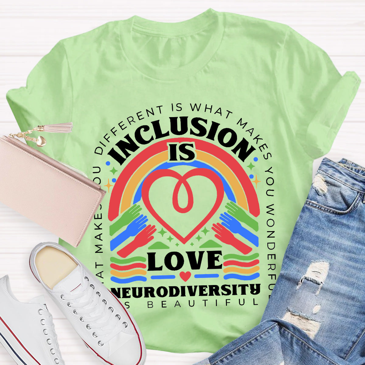 Inclusion Is Love Neurodiversity Teacher T-Shirt