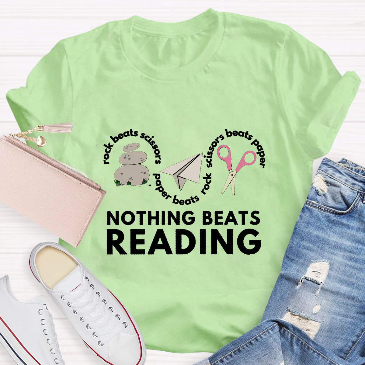 Rock Paper Scissors Nothing Beats Reading T-Shirt