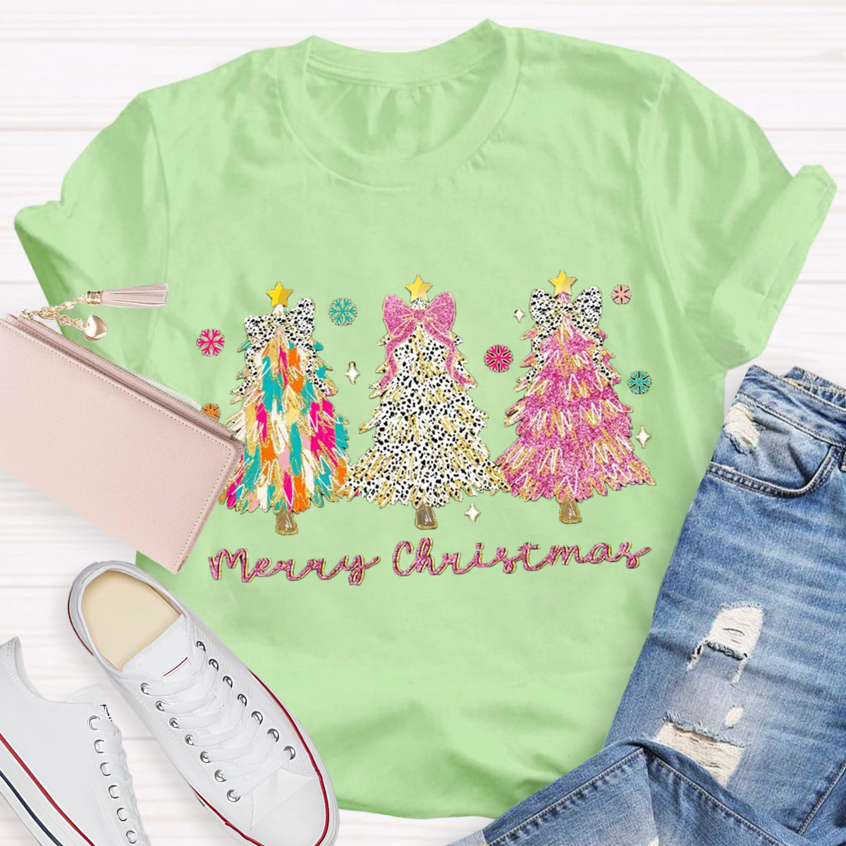 Colorful Coquette Glitter Christmas Tree T-Shirt