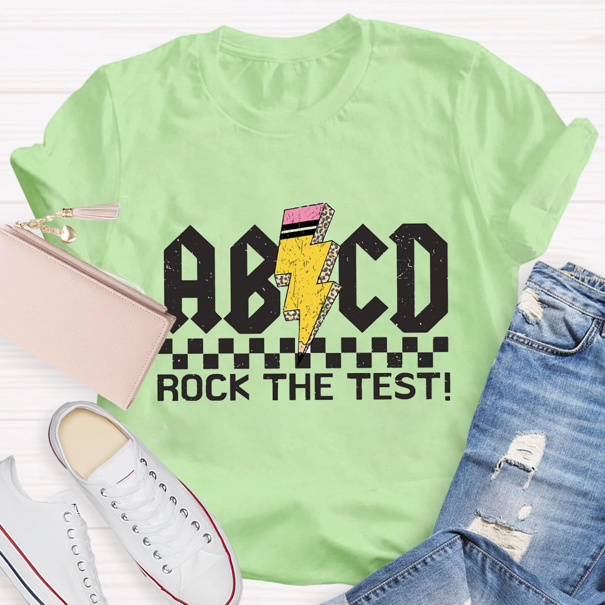 ABCD Rock The Test Teacher T-Shirt