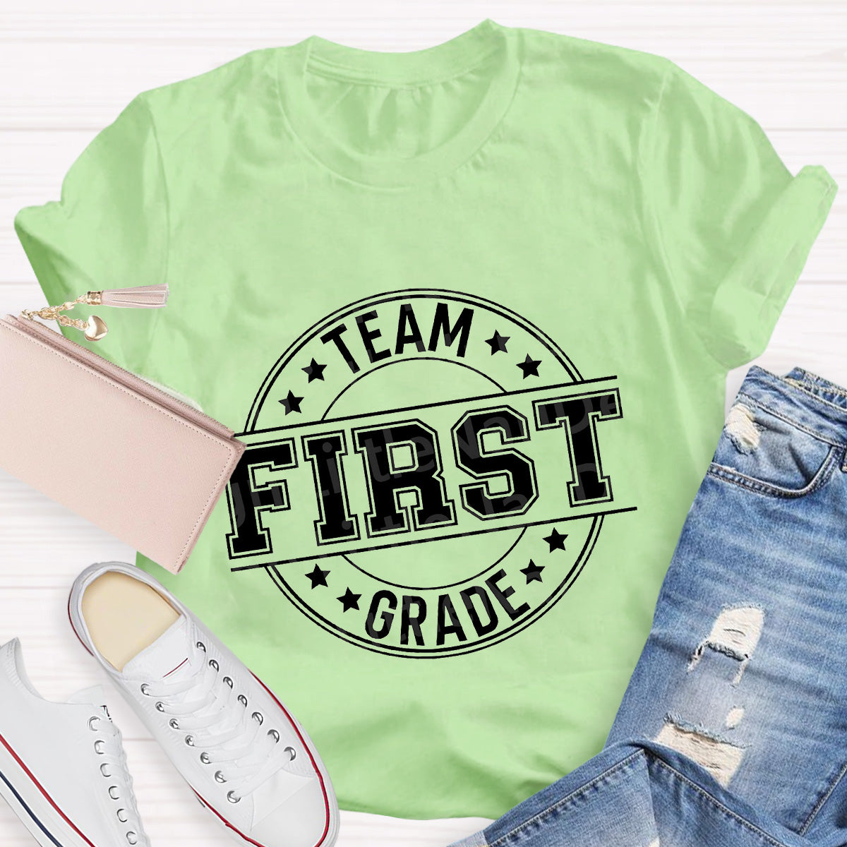 Personalized Grade Black Star Teacher T-Shirt