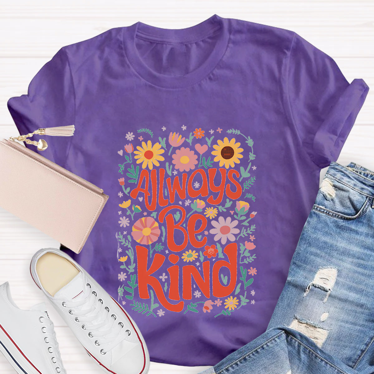 Always Be Kind Floral Teacher T-Shirt
