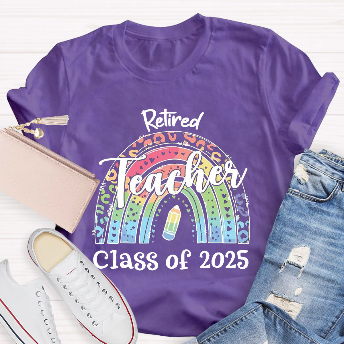 Personalize Year Retired Rainbow Teacher T-Shirt
